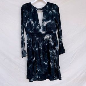 Navy blue tie dye long sleeve dress
